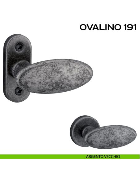 Maniglia per porta con viti a vista Ovalino 191 Reguitti con rosetta ovale argento