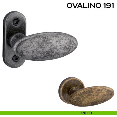 Maniglia per porta con viti a vista Ovalino 191 Reguitti con rosetta ovale antico