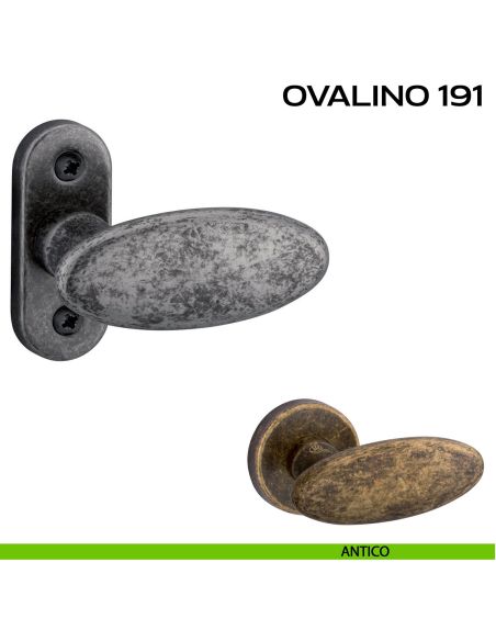Maniglia per porta con viti a vista Ovalino 191 Reguitti con rosetta ovale antico