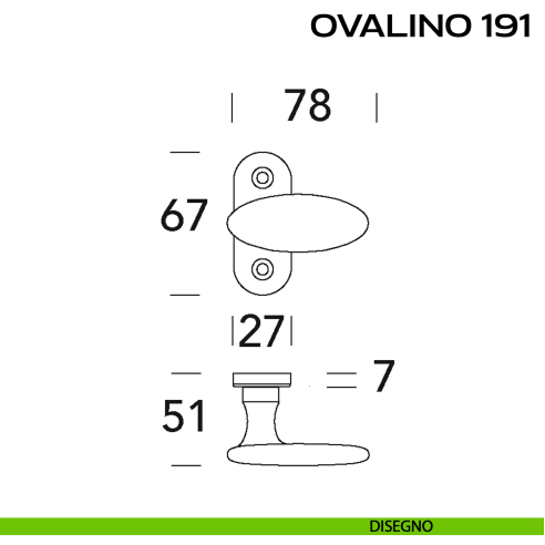 Maniglia per porta con viti a vista Ovalino 191 Reguitti con rosetta ovale disegno