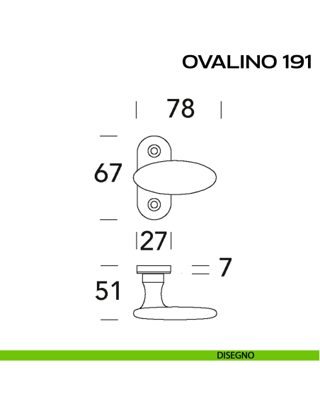 Maniglia per porta con viti a vista Ovalino 191 Reguitti con rosetta ovale disegno