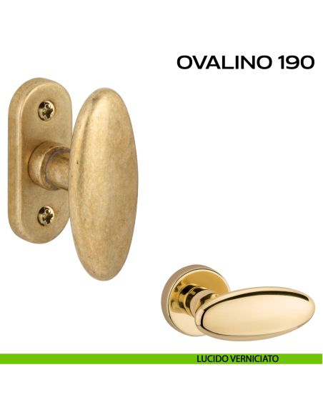 Pomolo ovale girevole per porta Ovalino T 190 Reguitti con rosetta ovale lucido