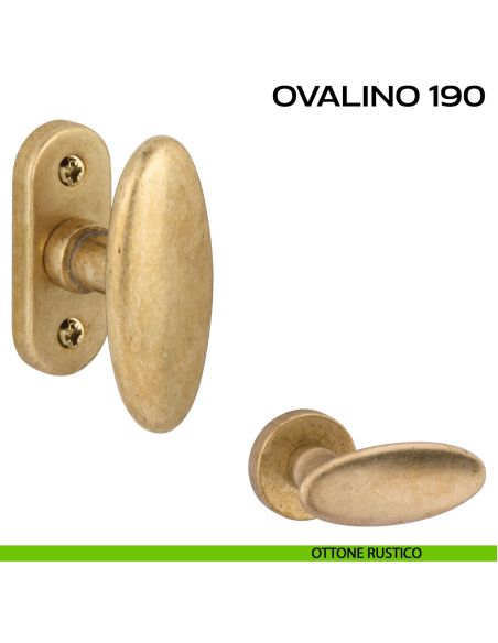 Pomolo ovale girevole per porta Ovalino T 190 Reguitti con rosetta ovale rustico