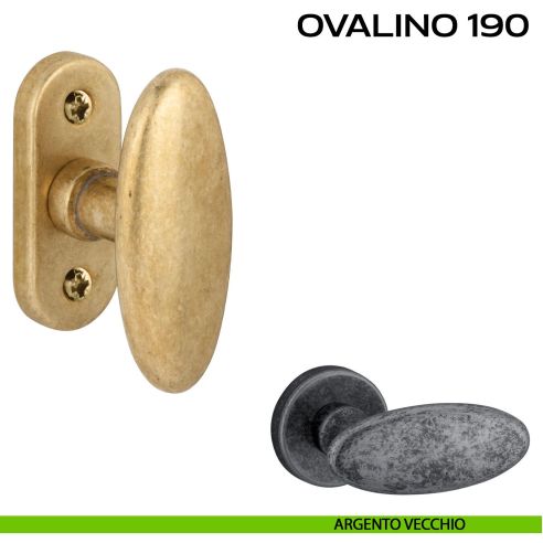 Pomolo ovale girevole per porta Ovalino T 190 Reguitti con rosetta ovale argento