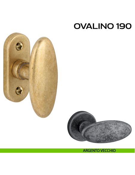 Pomolo ovale girevole per porta Ovalino T 190 Reguitti con rosetta ovale argento
