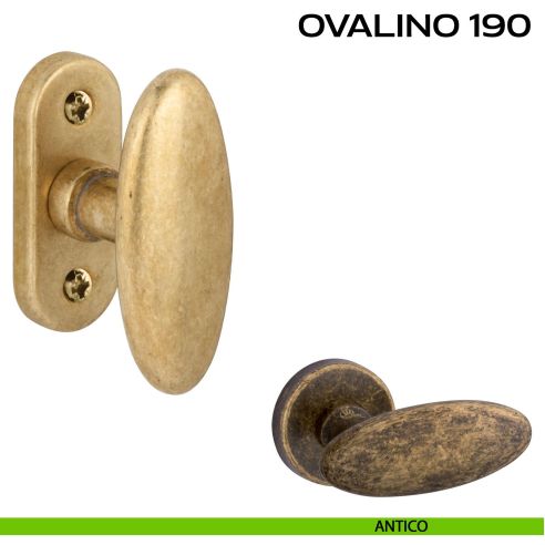 Pomolo ovale girevole per porta Ovalino T 190 Reguitti con rosetta ovale antico