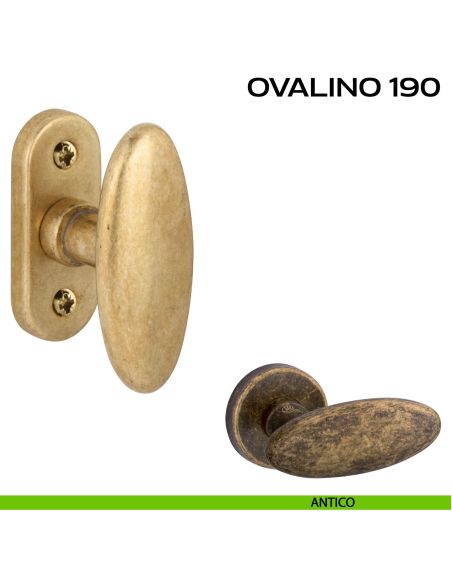 Pomolo ovale girevole per porta Ovalino T 190 Reguitti con rosetta ovale antico
