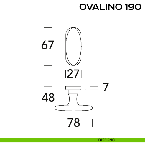 Pomolo ovale girevole per porta Ovalino T 190 Reguitti con rosetta ovale disegno