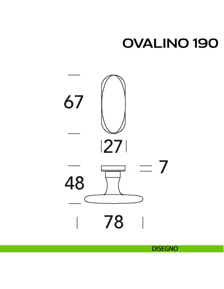 Pomolo ovale girevole per porta Ovalino T 190 Reguitti con rosetta ovale disegno