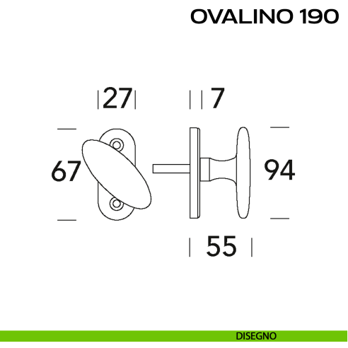 Maniglia martellina per finestra Ovalino T 190 Reguitti disegno