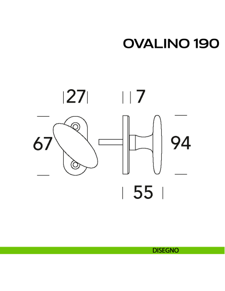 Maniglia martellina per finestra Ovalino T 190 Reguitti disegno