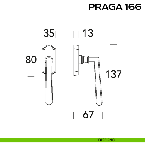 Maniglia per finestra martellina DK Praga 166 Reguitti disegno