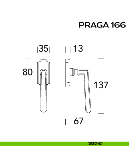 Maniglia per finestra martellina DK Praga 166 Reguitti disegno