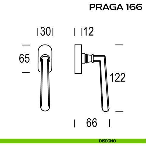 Maniglia martellina per finestra DK Praga 166 Reguitti disegno