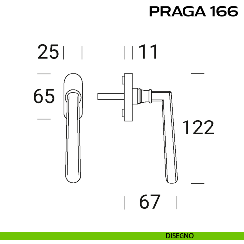Maniglia martellina per finestra DK stretta Praga 166 Reguitti disegno