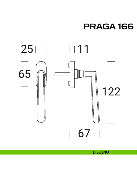 Maniglia martellina per finestra DK stretta Praga 166 Reguitti disegno