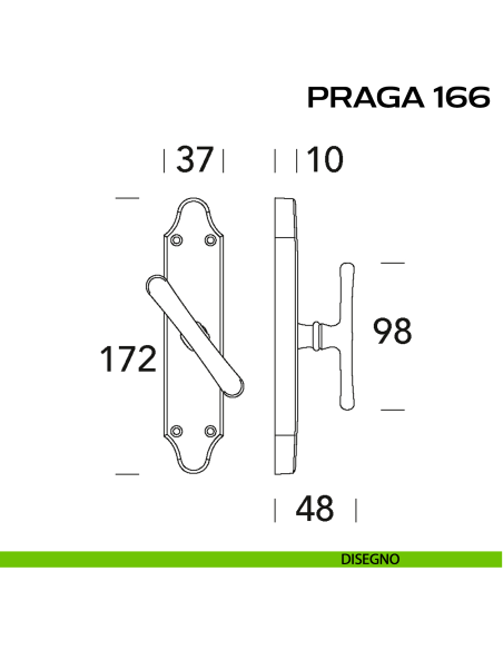 Maniglia per finestra cremonese Praga 166 Reguitti disegno