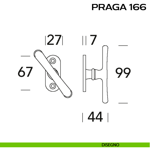 Maniglia per finestra martellina Praga 166 Reguitti disegno