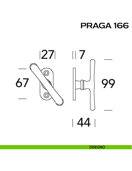 Maniglia per finestra martellina Praga 166 Reguitti disegno