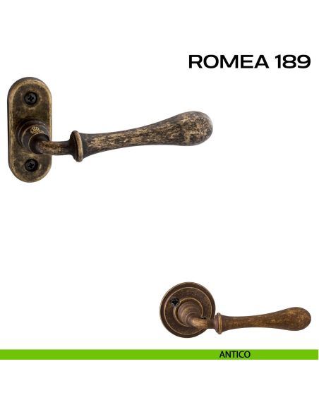 Maniglia per porta 189 Romea Reguitti con viti a vista e rosetta ovale antico