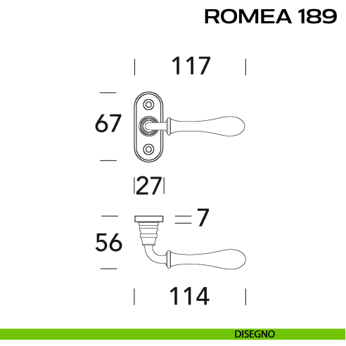 Maniglia per porta 189 Romea Reguitti con viti a vista e rosetta ovale disegno