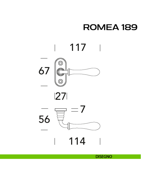Maniglia per porta 189 Romea Reguitti con viti a vista e rosetta ovale disegno