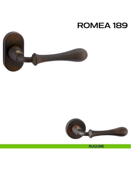 Maniglia per porta Romea 189 Reguitti con rosetta ovale ruggine