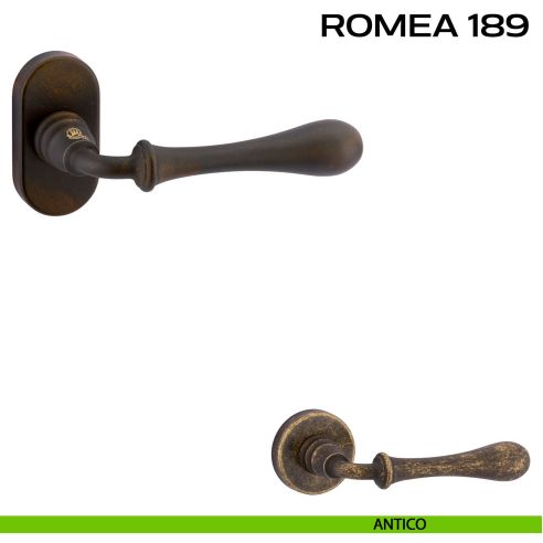 Maniglia per porta Romea 189 Reguitti con rosetta ovale antico