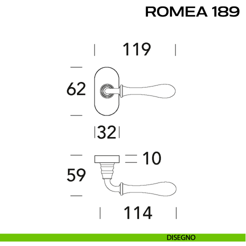 Maniglia per porta Romea 189 Reguitti con rosetta ovale disegno