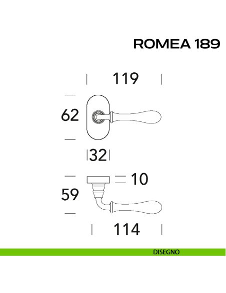 Maniglia per porta Romea 189 Reguitti con rosetta ovale disegno