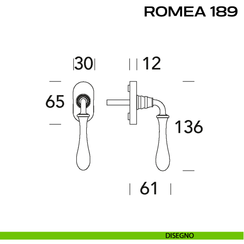 Maniglia martellina DK per finestra Romea 189 Reguitti disegno