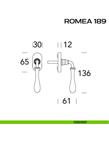 Maniglia martellina DK per finestra Romea 189 Reguitti disegno
