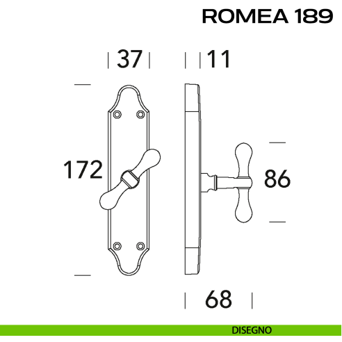 Maniglia per finestra cremonese Romea 189 Reguitti disegno