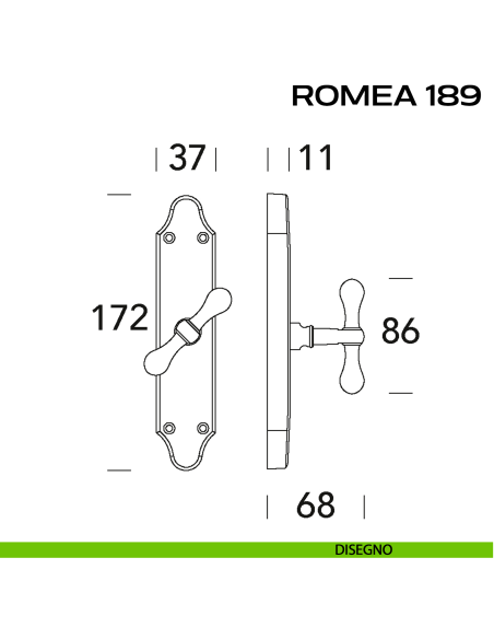 Maniglia per finestra cremonese Romea 189 Reguitti disegno