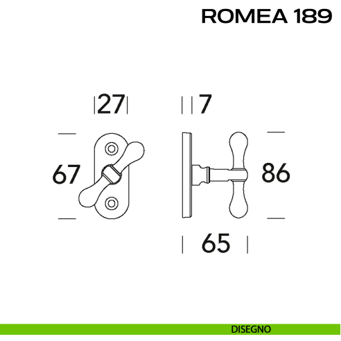 Maniglia per finestra martellina Romea 189 Reguitti disegno