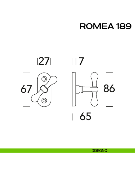 Maniglia per finestra martellina Romea 189 Reguitti disegno