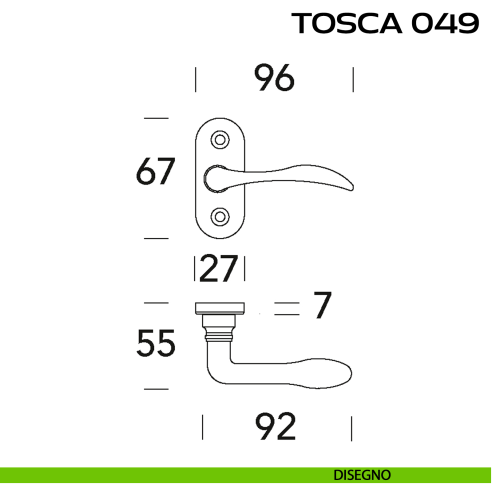 Maniglia per porta Tosca 049 Reguitti con viti a vista e rosetta ovale disegno