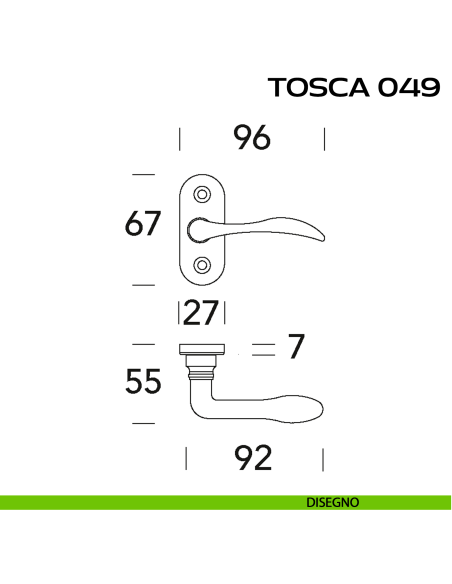 Maniglia per porta Tosca 049 Reguitti con viti a vista e rosetta ovale disegno