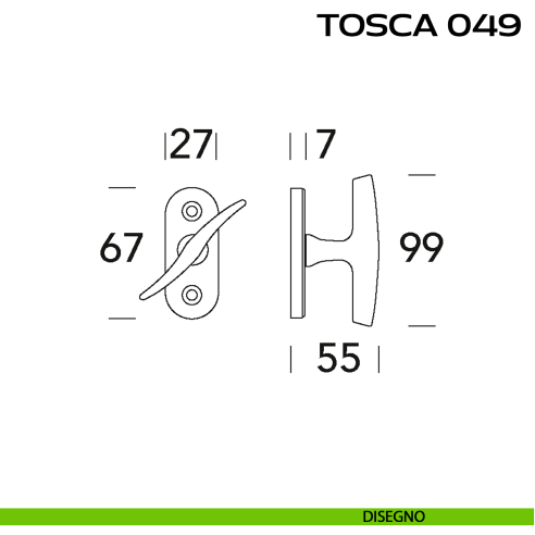Maniglia per finestra martellina Tosca 049 Reguitti disegno
