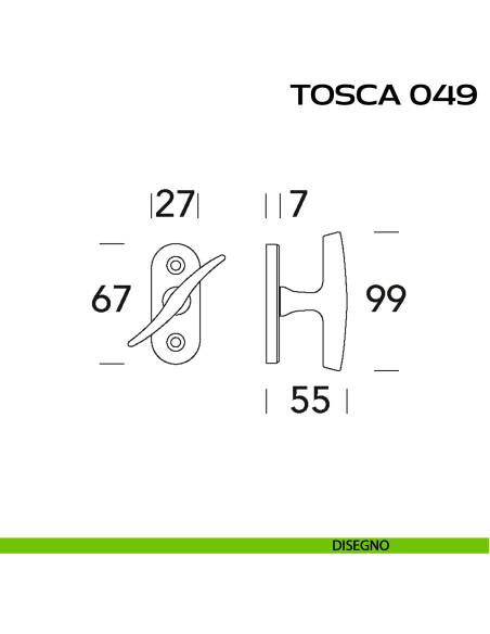 Maniglia per finestra martellina Tosca 049 Reguitti disegno