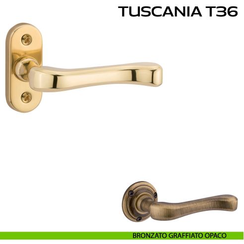 Maniglia per porta Tuscania T36 Reguitti con viti a vista e rosetta ovale bronzato