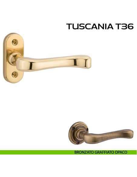 Maniglia per porta Tuscania T36 Reguitti con viti a vista e rosetta ovale bronzato