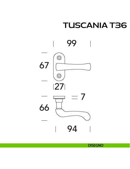 Maniglia per porta Tuscania T36 Reguitti con viti a vista e rosetta ovale disegno