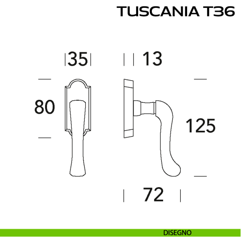 Maniglia per finestra martellina DK Tuscania T36 Reguitti disegno