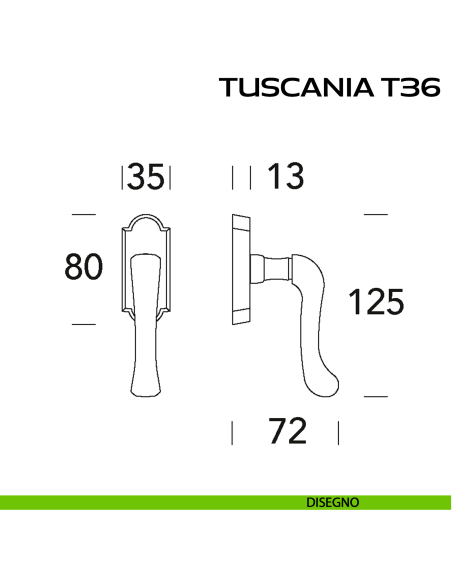 Maniglia per finestra martellina DK Tuscania T36 Reguitti disegno