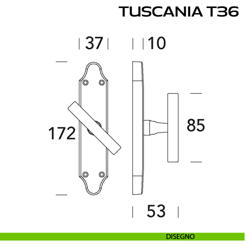 Maniglia per finestra cremonese Tuscania T36 Reguitti disegno