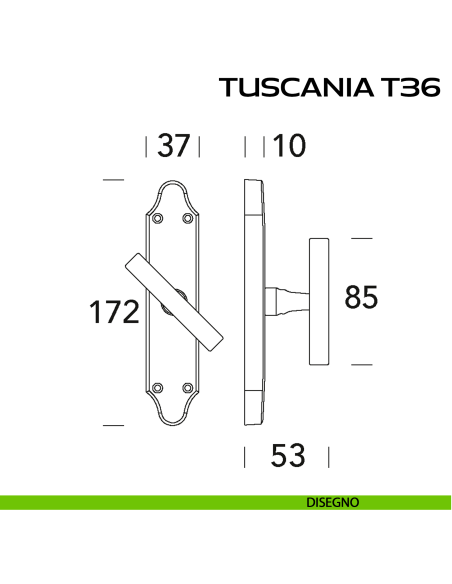 Maniglia per finestra cremonese Tuscania T36 Reguitti disegno