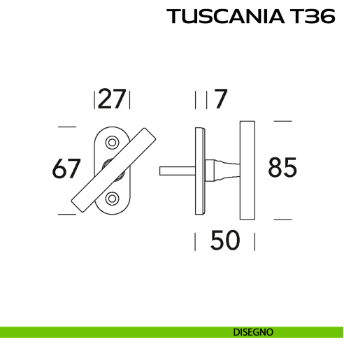Maniglia per finestra martellina Tuscania T36 Reguitti disegno