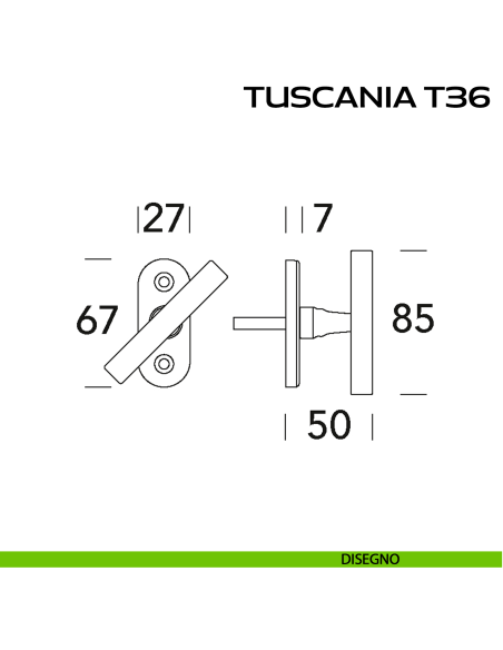 Maniglia per finestra martellina Tuscania T36 Reguitti disegno