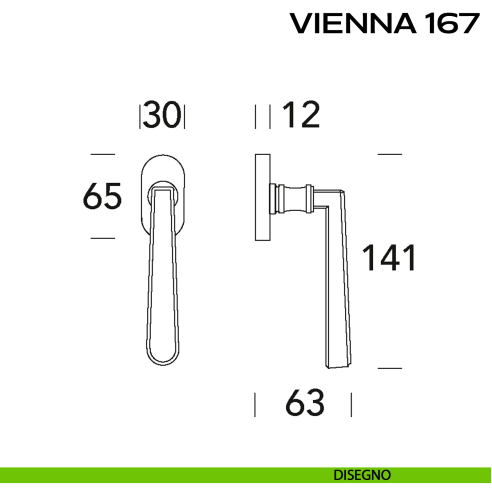 Maniglia martellina DK per finestra Vienna 167 Reguitti disegno